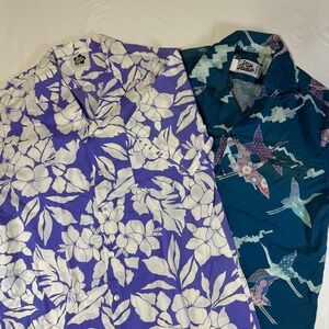 Lot of 2 Vintage Hilo Hattie Floral Hawaiian Shirts Men's Size Large Made in USA